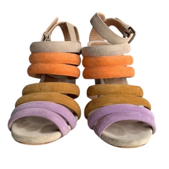 Dries Van Noten Women’s 6.5 Multicolor Suede Wedge Open Toe Sandals Heels Shoes - Picture 1 of 15